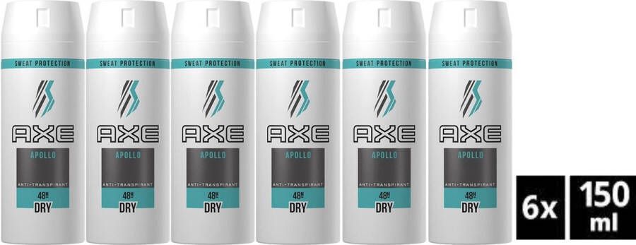 Axe Apollo Dry Anti-Transpirant Deodorant 6 x 150 ml Voordeelverpakking