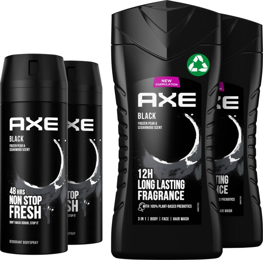 Axe Black Deodorant Bodyspray & 3-in-1 Douchegel 2 x 150 ml + 2 x 250 ml Voordeelverpakking