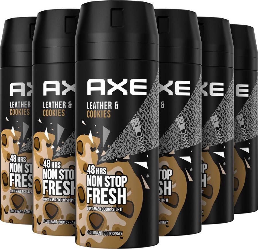 Axe Collision Leather & Cookies Bodyspray Deodorant 6 x 150 ml Voordeelverpakking