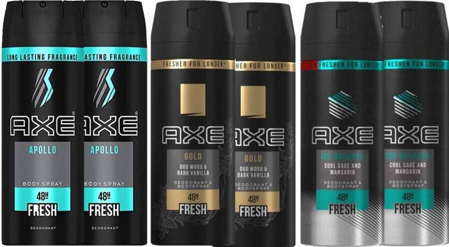 Axe Deo Spray MIX 2x Gold 2x Apollo 2x Ice Fall