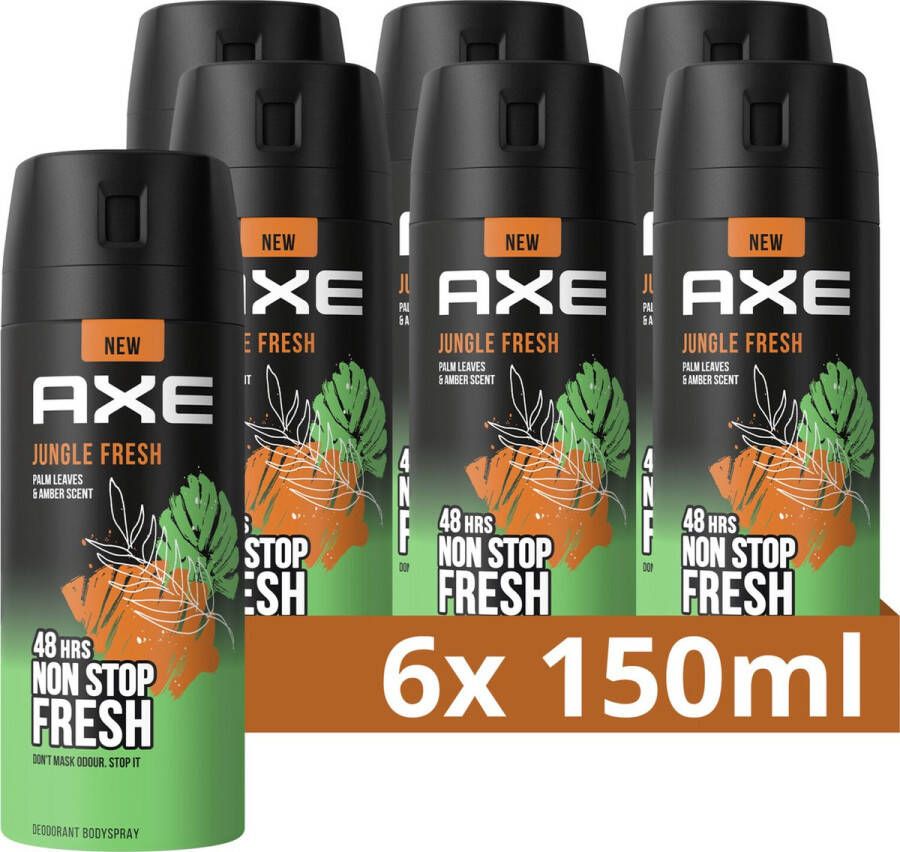 Axe Deodorant Bodyspray Jungle Fresh met onze meest onweerstaanbare geur ooit 6 x 150 ml