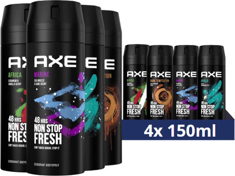 Axe Deodorant Bodyspray Mix Geschenkset 4 stuks Voordeelverpakking