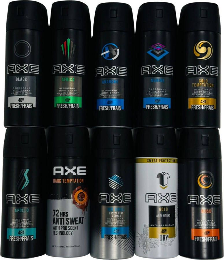 Axe Deodorant Spray 12 stuks Voordeelverpakking Deo Africa | Dark Temptation | Excite | Ice Fall | Morning Glory | Spicy Nights | Collision | Anarchy for Him | Clean Fresh | Refreshed | Energised | Music