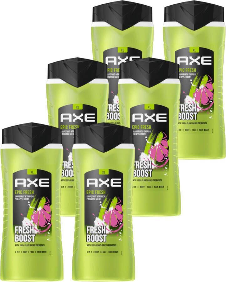 Axe Douchegel & Shampoo 3-in-1 Epic 3-in-1 Douchegel Facewash & Shampoo Mannen – Epic Fresh – 12 uur Lang de Meest Onweerstaanbare Frisse Geur van Voordeelverpakking 6 x 400 ml