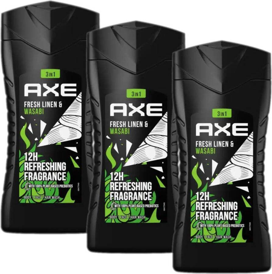 Axe Douchegel – Wasabi & Fresh Linen Voordeelverpakking 3 x 250 ml