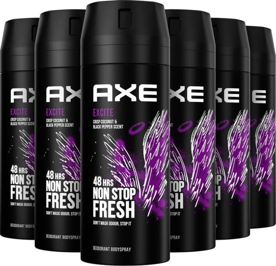 Axe Excite Bodyspray Deodorant 6 x 150 ml Voordeelverpakking