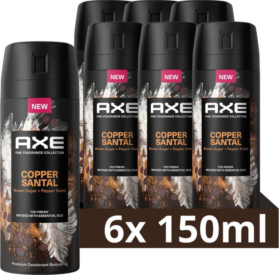 Axe Fine Fragrance Collection Copper Santal Premium deodorant bodyspray 6 x 150 ml voordeelverpakking