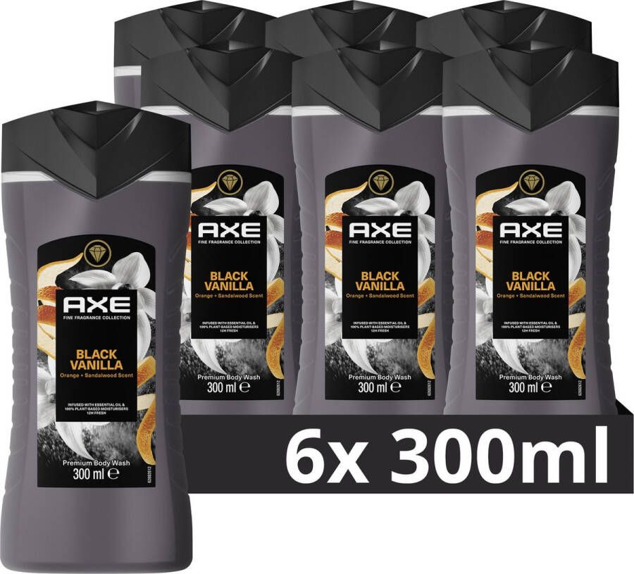 Axe Fine Fragrance Collection Premium Douchegel Black Vanilla bodywash met de luxe parfumgeur van vanille sinaasappel en sandelhout 6 x 300 ml