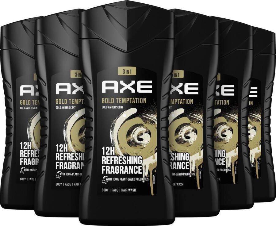 Axe 3-in-1 Douchegel Gold Temptation met de geur van citrus kruiden chocolade en goud amber 6 x 250 ml