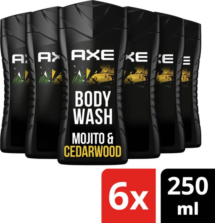 Axe 3-in-1 Douchegel Facewash & Shampoo Mannen Wild Mojito & Cedarwood 6 x 250 ml Voordeelverpakking