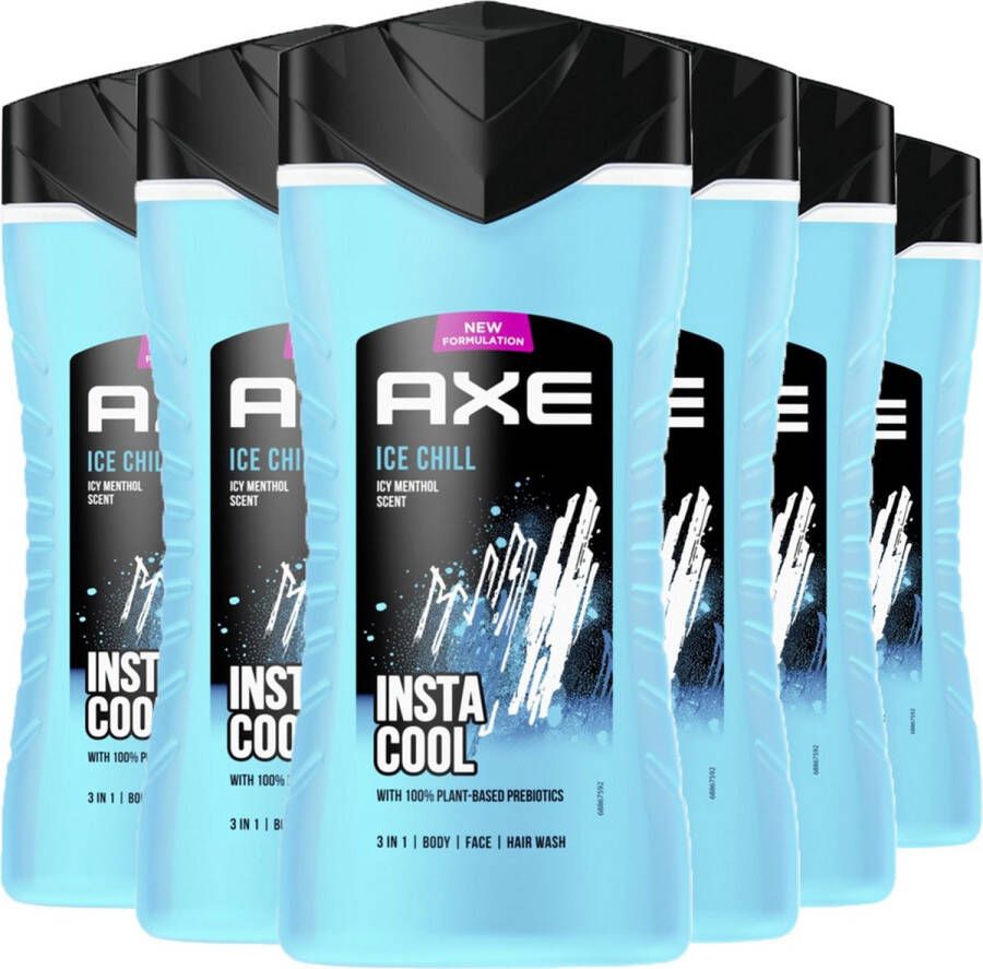 Axe 3-in-1 Douchegel Facewash & Shampoo Mannen Ice Chill 6 x 400 ml XL Voordeelverpakking