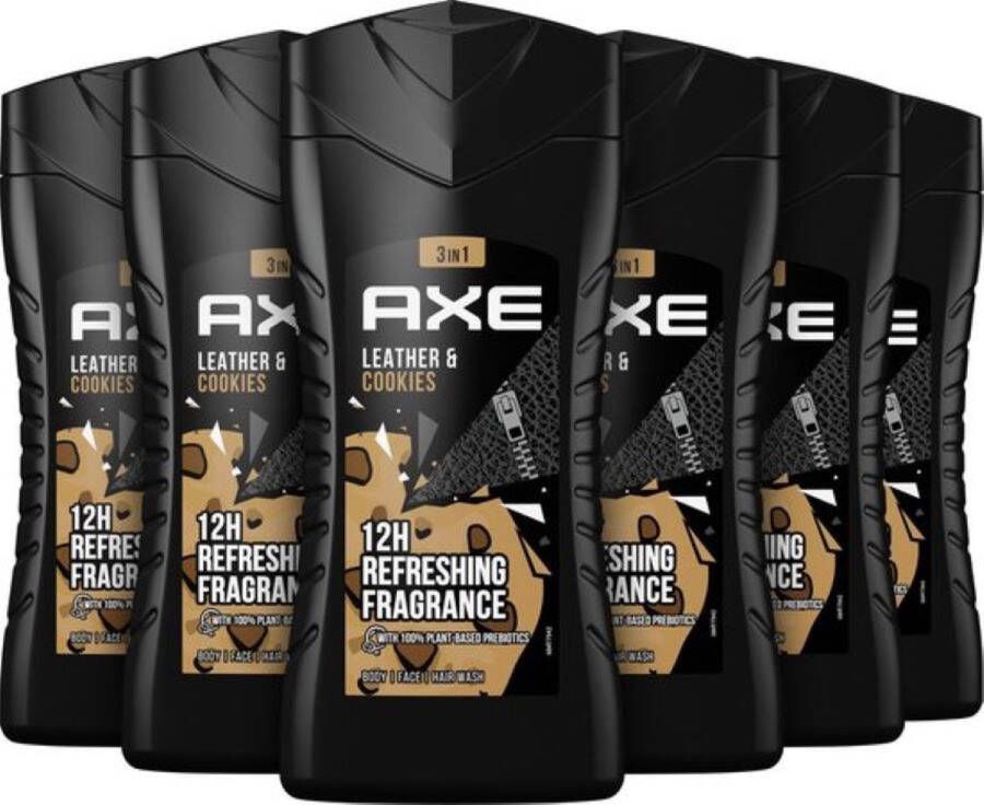 Axe Leather & Cookies 3-in-1 Douchegel 6 x 250 ml Voordeelverpakking