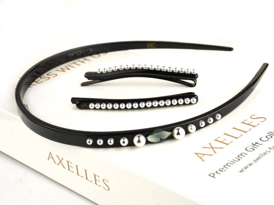 AXELLES Haarband & haarschuifjes met parels zwart.