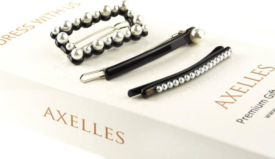 AXELLES Haarspelden met parels 3-set in- geschenkdoos zwart.