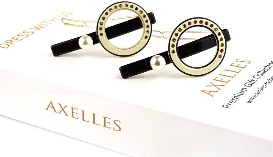 AXELLES Haarspelden stras & parels (2-set) in geschenkdoos zwart.