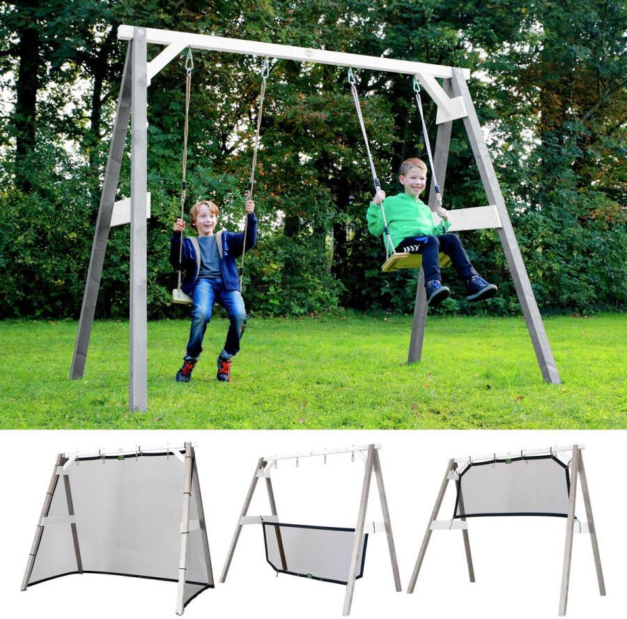 AXI 4-in-1 SportsFun in Grijs Wit 4-in-1 Frame voor schommel voetbal volleybal en tennis Schommelframe met net voor sporten FSC hout