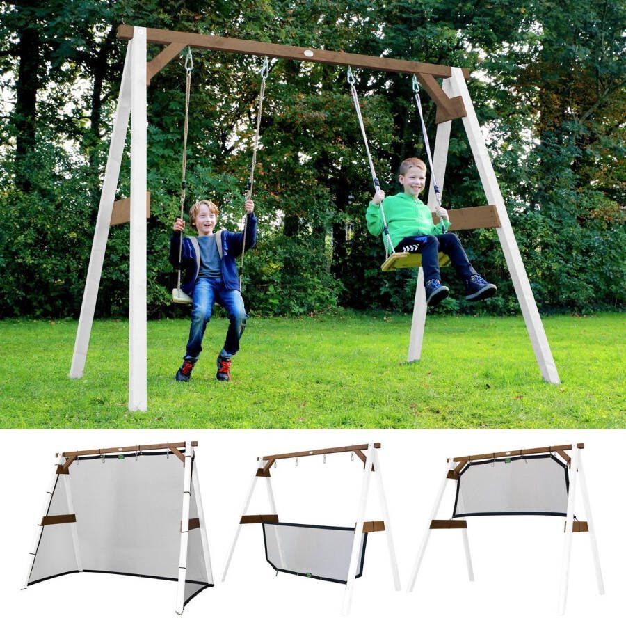 AXI 4-in-1 SportsFun in Wit Bruin 4-in-1 Frame voor schommel voetbal volleybal en tennis Schommelframe met net voor sporten FSC hout
