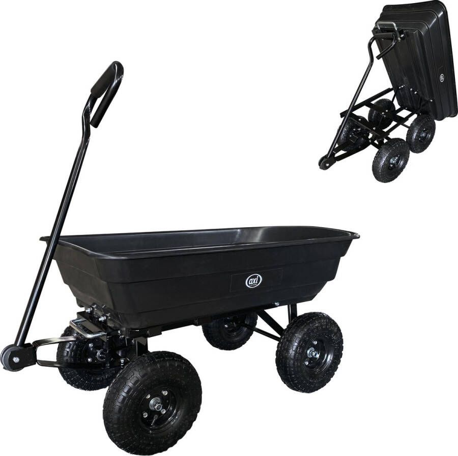 AXI AG75 Tuin transport Kiepwagen in Zwart 75 liter max. 250 kg Tuinkar Bolderwagen Metaal