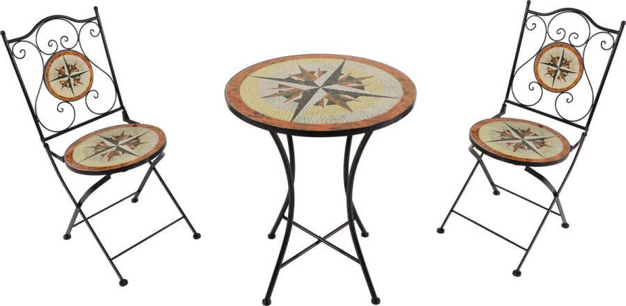 AXI Amélie 3-delige Mozaïek Bistroset Windroos Multikleur – Metalen frame met keramische tegel – Balkon set 2 stoelen en tafel