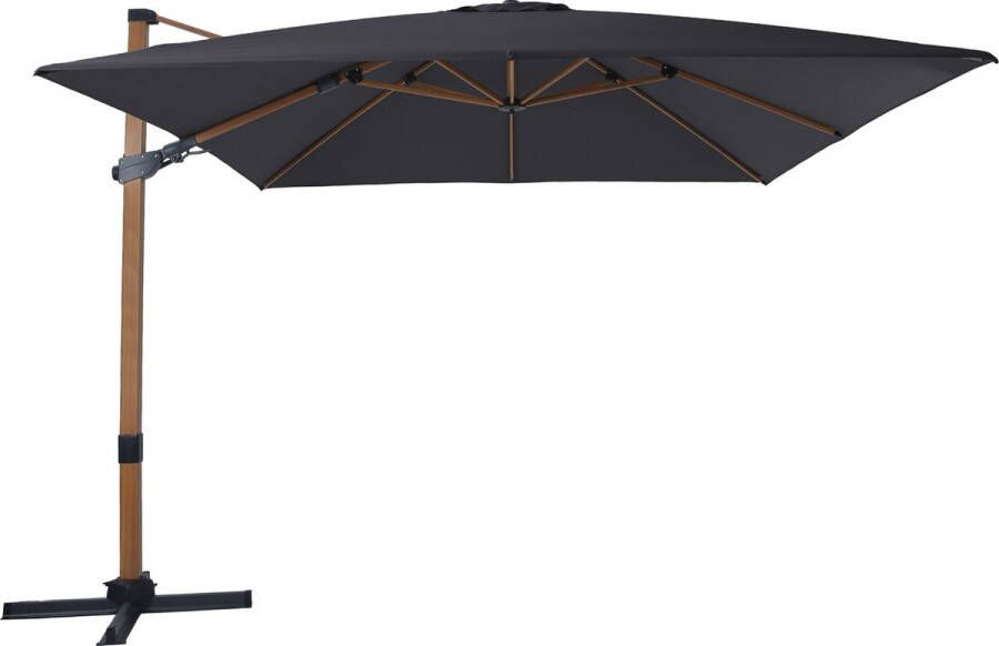 AXI Apollo Premium Zweefparasol 300x300 cm Houtlook grijs – Gepoedercoat aluminium frame met kruisvoet – 360° Draaibaar Kantelbaar – UV werend doek