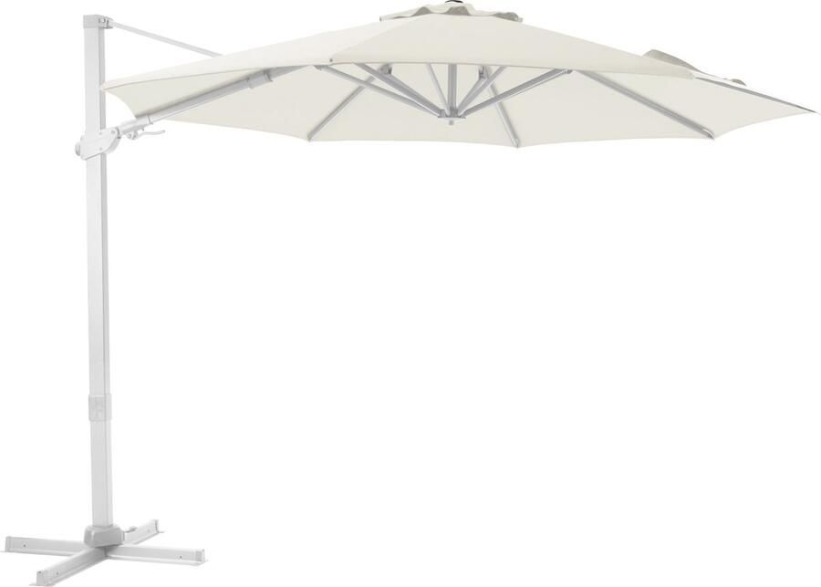 AXI Cyrus Premium Zweefparasol Ø 300cm Wit Beige – Gepoedercoat aluminium frame met kruisvoet – 360° Draaibaar Kantelbaar – UV werend doek