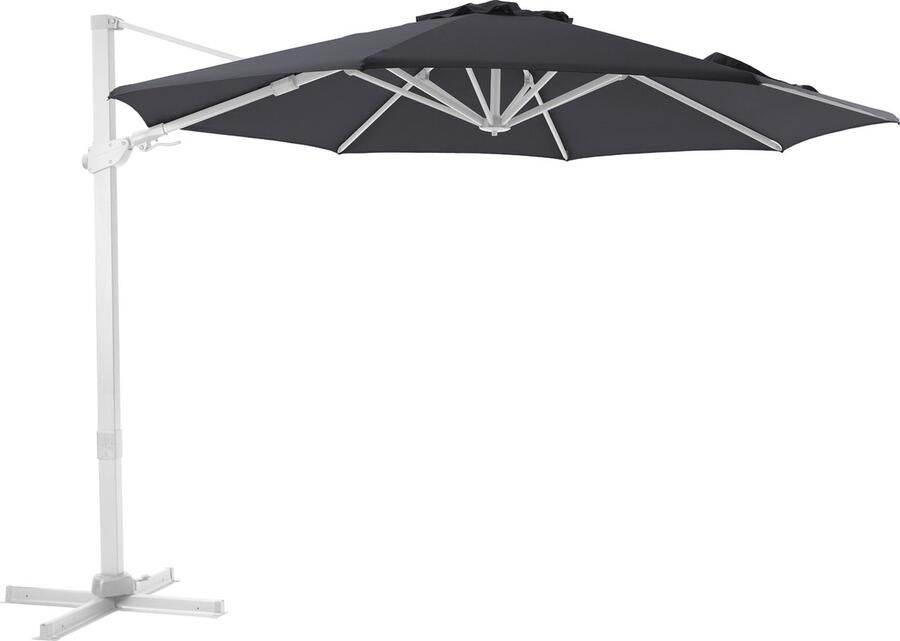 AXI Cyrus Premium Zweefparasol Ø 300cm Wit grijs – Gepoedercoat aluminium frame met kruisvoet – 360° Draaibaar Kantelbaar – UV werend doek