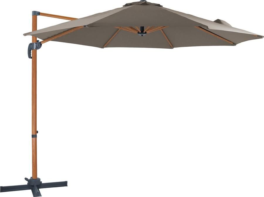 AXI Marisol Zweefparasol Ø 300cm Houtlook taupe – Gepoedercoat aluminium frame met kruisvoet – 360° Draaibaar Kantelbaar – UV werend doek