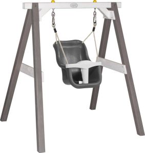 AXI Baby Schommel in Grijs Wit met Zitje in Grijs Wit FSC hout Babyschommel voor kindjes van 9-36 maanden Met 4 grondankers