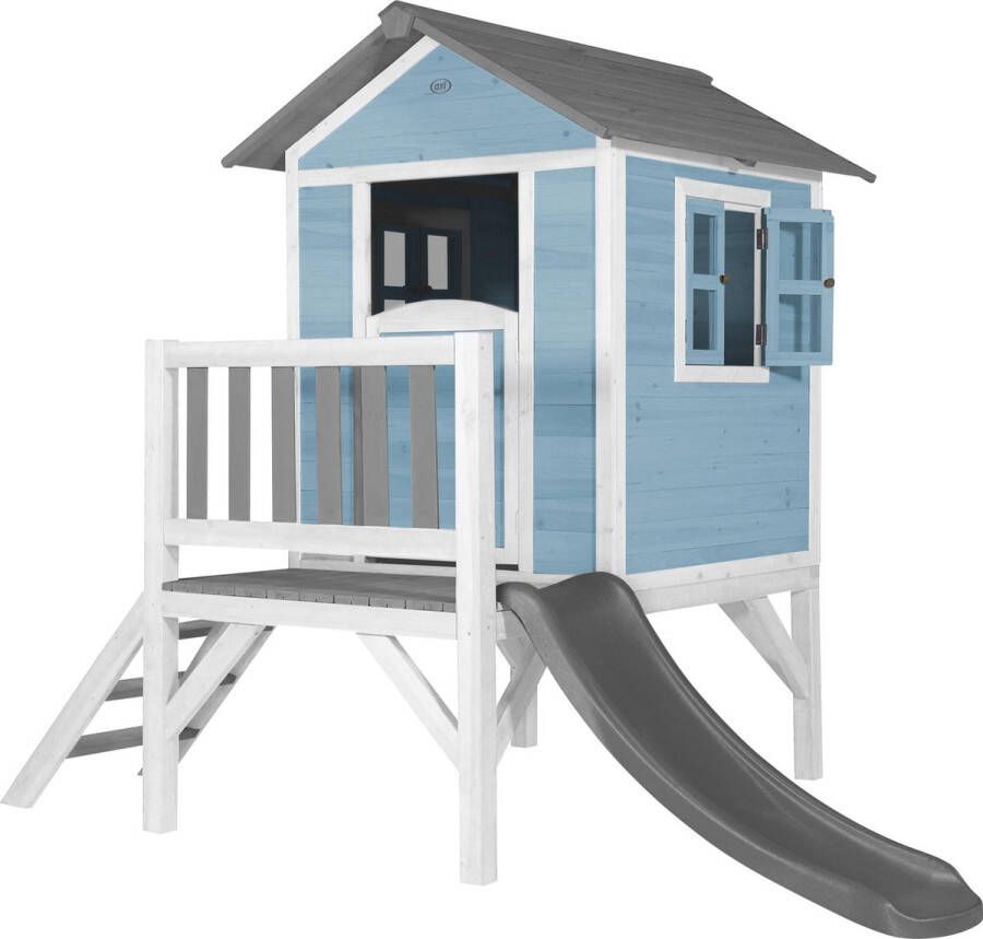 AXI Beach Lodge XL Speelhuis in Caribisch Blauw Met Verdieping en Grijze Glijbaan Speelhuisje voor de tuin buiten FSC hout Speeltoestel voor kinderen