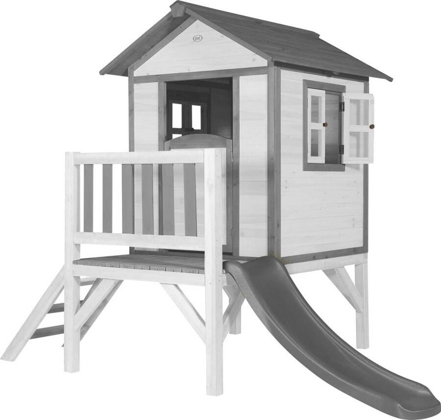 AXI Beach Lodge XL Speelhuis in Wit Met Verdieping en Grijze Glijbaan Speelhuisje voor de tuin buiten FSC hout Speeltoestel voor kinderen