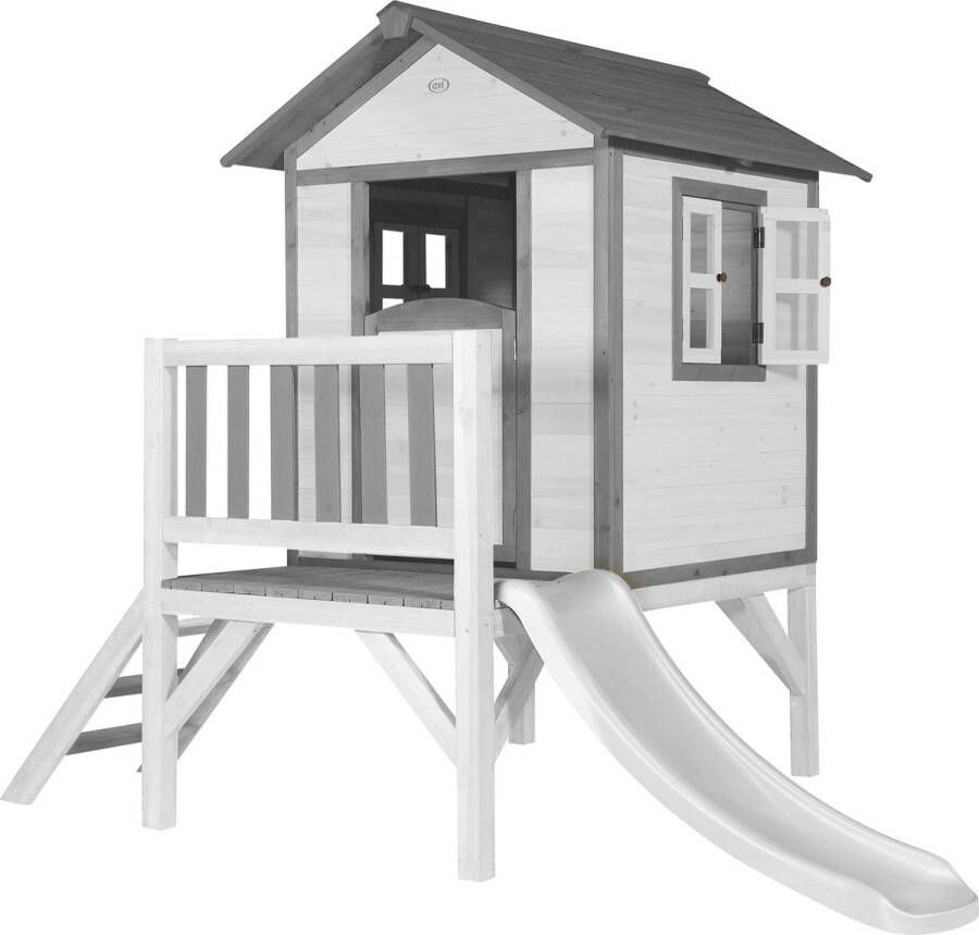 AXI Beach Lodge XL Speelhuis in Wit Met Verdieping en Witte Glijbaan Speelhuisje voor de tuin buiten FSC hout Speeltoestel voor kinderen