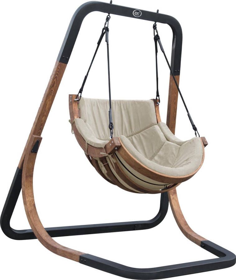 AXI Capri Schommelstoel met frame van hout Hangstoel met Beige suède kussen voor volwassenen Buiten Loungestoel met standaard