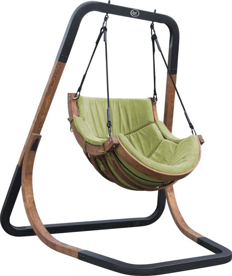 AXI Capri Schommelstoel met frame van hout Hangstoel met Groene suède kussen voor volwassenen Buiten Loungestoel met standaard
