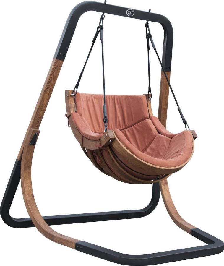 AXI Capri Schommelstoel met frame van hout Hangstoel met Terracotta suède kussen voor volwassenen Buiten Loungestoel met standaard