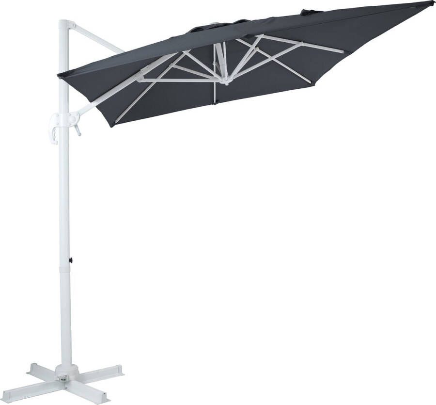 AXI Coco Zweefparasol 200x300 cm Wit grijs – Gepoedercoat aluminium frame met kruisvoet – 360° Draaibaar Kantelbaar – UV werend doek