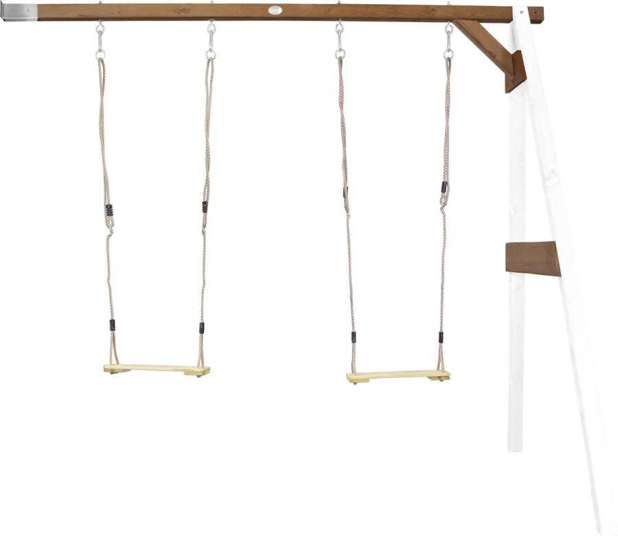AXI Dubbele Houten Aanbouwschommel in Wit Bruin FSC hout Schommel met muurbevestiging 2 Schommelzitjes en 2 grondankers Schommelset voor kinderen 10 jaar Garantie!