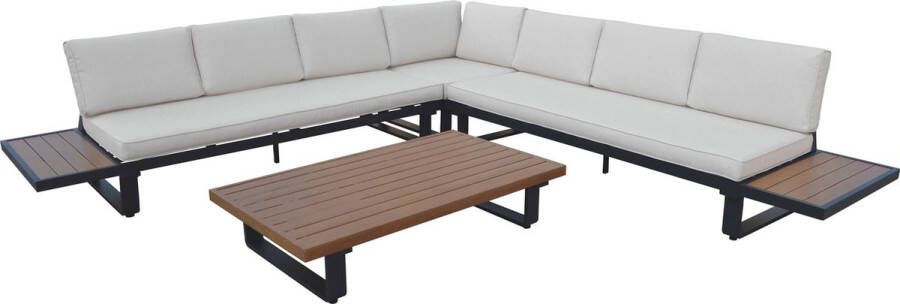 AXI Elin Loungeset met zijtafels Antraciet met Houtlook – Hoekset met tafel Gepoedercoat aluminium frame – 7 Personen