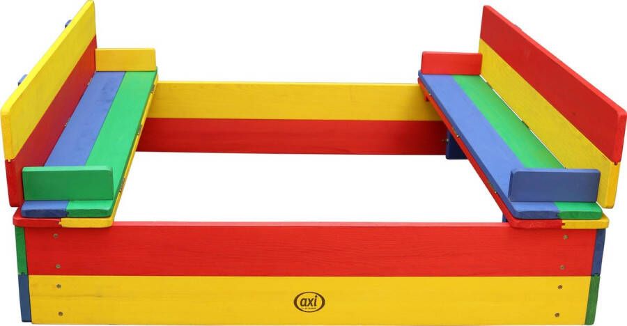 AXI Ella Houten Zandbak in Regenboog kleuren Met Zitbankjes en Deksel FSC hout 100x95x20cm Zandbak voor kinderen