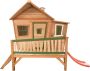 AXI Emma Speelhuis in Bruin Groen Met Verdieping en Rode Glijbaan Speelhuisje op palen met veranda FSC hout Speeltoestel voor de tuin - Thumbnail 1