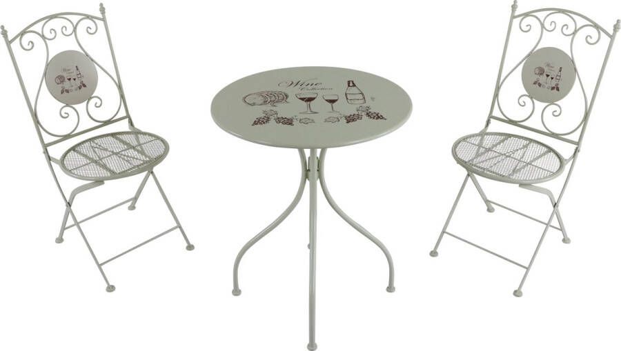 AXI M me 3-delige metalen Bistroset Wijn Crème – Gepoedercoat metalen frame – Balkonset 2 stoelen en tafel