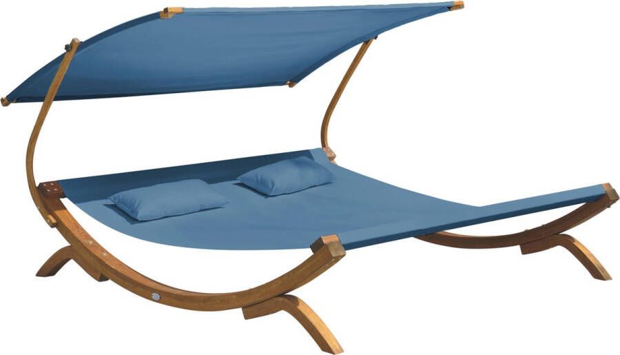 AXI Mallorca Tweepersoons ligbed met zonnescherm Blauw FSC houten frame max. 250 kg voor 2 personen