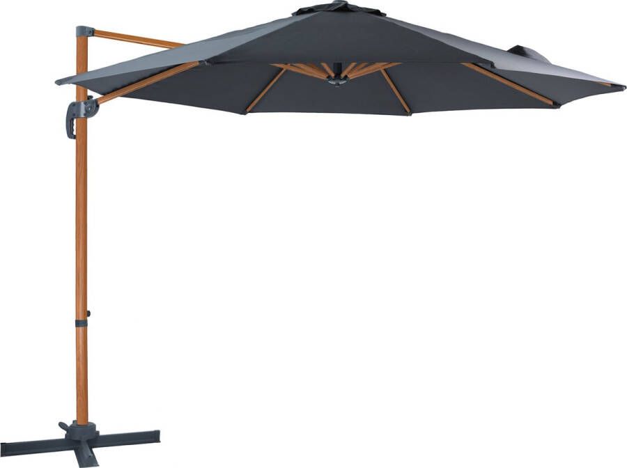 AXI Marisol Zweefparasol Ø 300cm Houtlook grijs – Gepoedercoat aluminium frame met kruisvoet – 360° Draaibaar Kantelbaar – UV werend doek