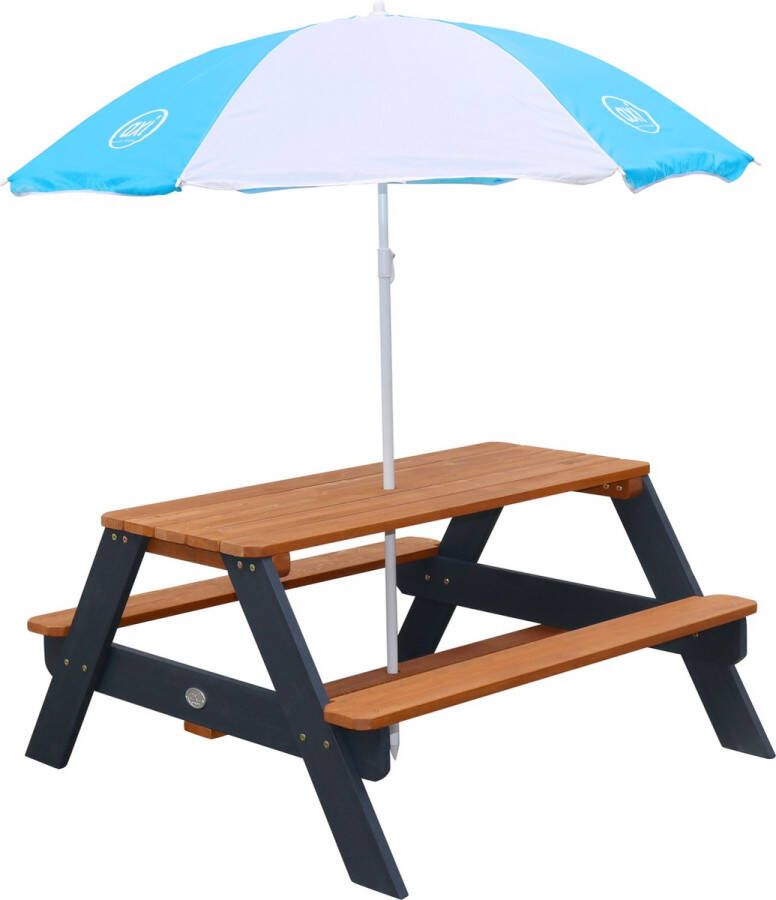 AXI Nick Picknicktafel voor kinderen in antraciet bruin met parasol Picknick tafel van hout