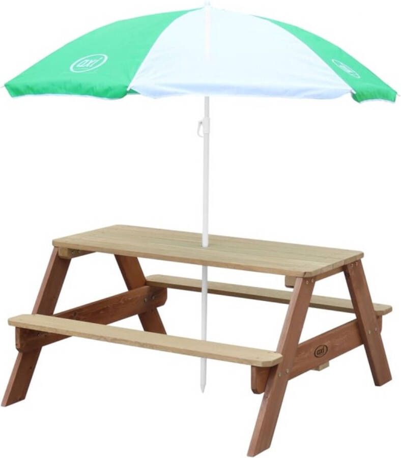 AXI Nick Picknicktafel in Bruin met Parasol in Groen Wit Picknick tafel voor kinderen van FSC hout