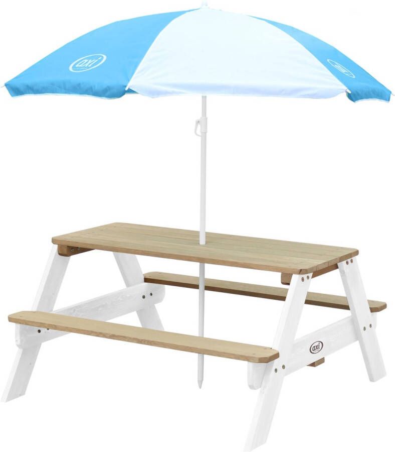 AXI Nick Picknicktafel in Bruin Wit met Parasol in Blauw Wit Picknick tafel voor kinderen van FSC hout