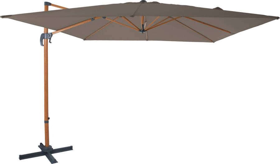 AXI Nima Zweefparasol 300x300 cm Houtlook taupe – Gepoedercoat aluminium frame met kruisvoet – 360° Draaibaar Kantelbaar – UV werend doek