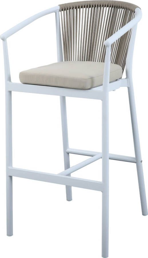 AXI Ravi Barkrukken set 2 stuks Wit kaki – Gepoedercoat aluminium frame – Barkruk met kaki kussen en rugleuning van Olefin touwen