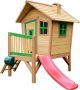 AXI Robin Speelhuis in Bruin Groen Met Verdieping en Rode Glijbaan Speelhuisje op palen met veranda FSC hout Speeltoestel voor de tuin - Thumbnail 1