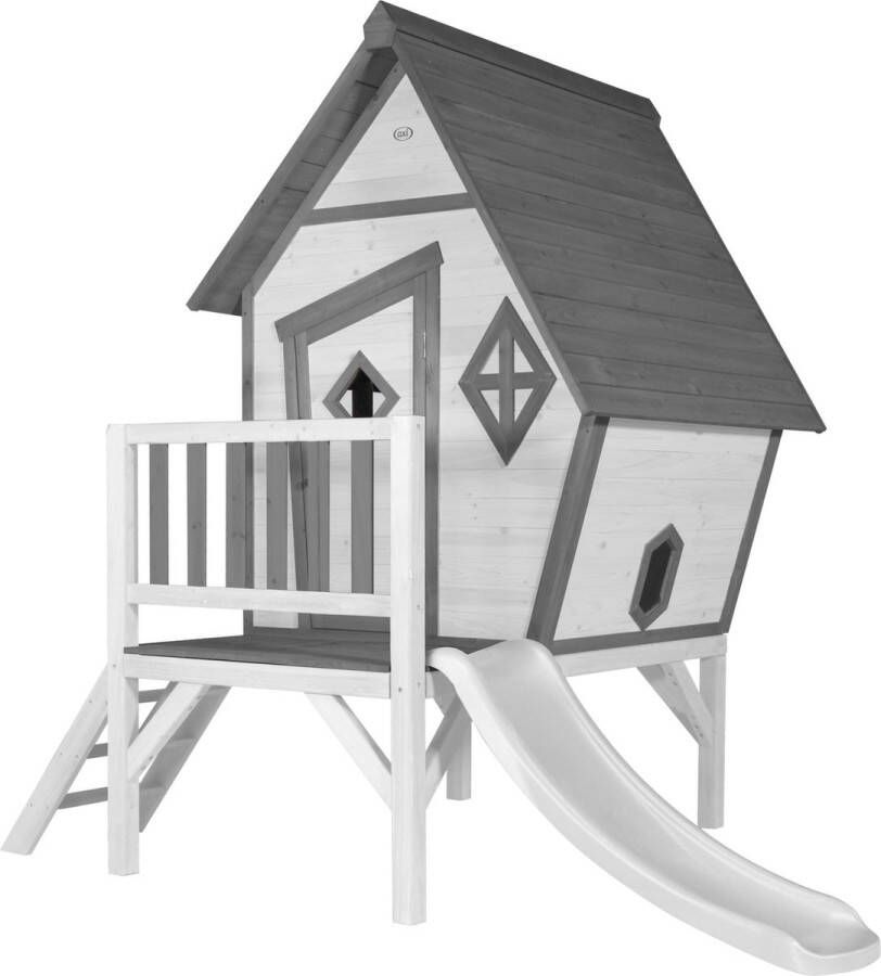 AXI Speelhuis Cabin XL in Wit met Witte Glijbaan Speelhuis op palen met veranda FSC hout Speeltoestel voor de tuin