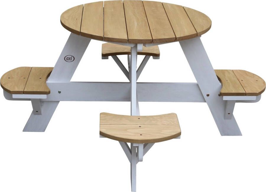 AXI Ufo Picknicktafel Rond voor 4 kinderen in Bruin Wit Picknick tafel van hout 120x120x56cm